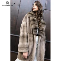 fursarcar natural real mink fur coat with thick stripe fur collar women winter high street jacket real mink fur overcoats