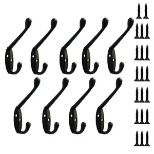 9 Упаковок крючков для пальто, настенная вешалка, крепление на стену для фурнитуры шляпы, Двойная зубчатая Ретро вешалка для пальто с 20 винтами (черныйзолотой)