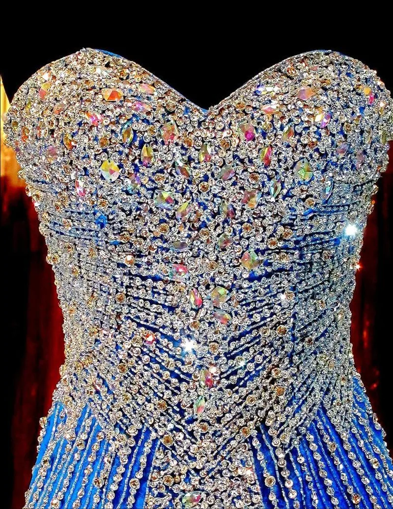 

Luxury Mermaid Prom Pageant Dress with Sweetheart Sleeveless Sweep Train Sparkling Crystal Beading Tulle Formal Evening Dress