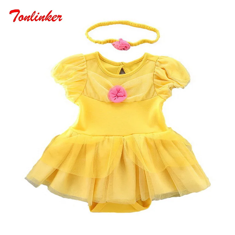 Милый хлопковый комбинезон для младенцев принцессы Белль снега платье-пачка