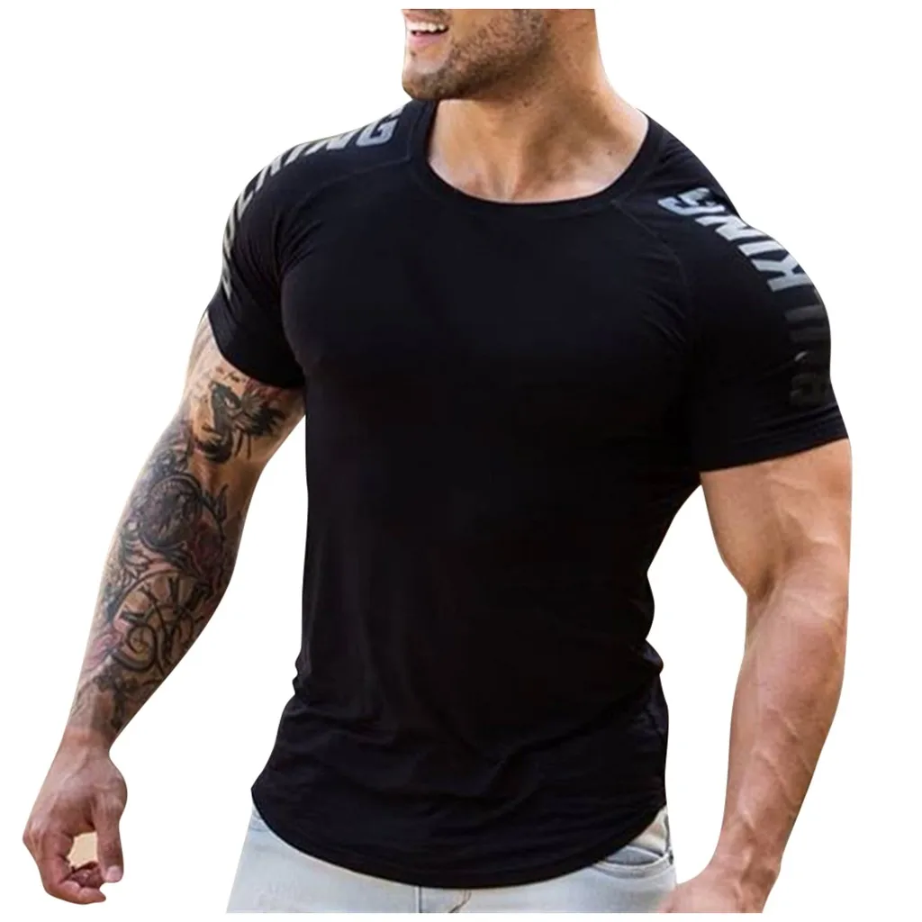Мужской обтягивающий Быстросохнущий Фитнес топ с короткими рукавами