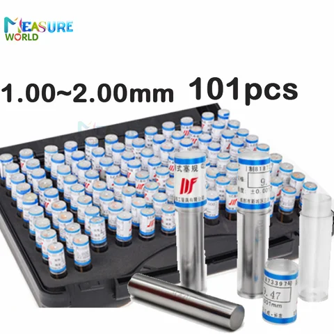 1.00 ~ 2.00mm Hassas Çelik Pim Ölçer 1.00 ~ 2.00 adım 0.01mm Pürüzsüz Fiş Ölçer Delik Ölçer seti pin Ölçme Aracı, 101 adet/grup
