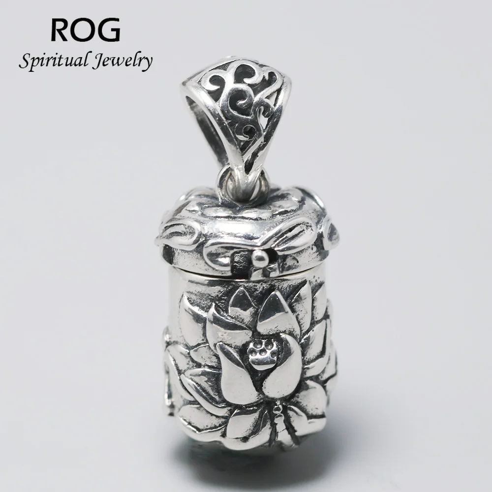 Настоящее 925 пробы Серебряный Лотос медальоны плавающий кулон мантра