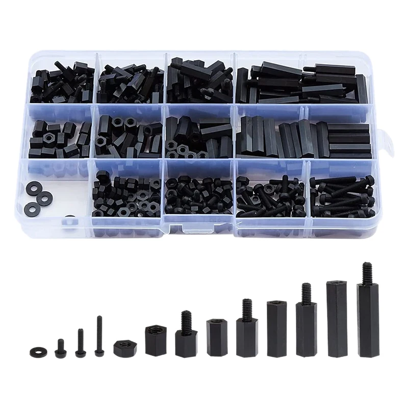 

320PCS M3 Male Female Nylon Hex Spacer Standoff Screw Nut Threaded Pillar PCB Motherboard Assorted Assortment Kit