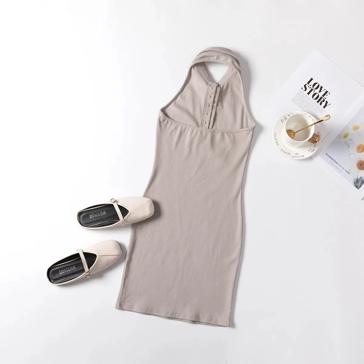 

2020 New Fashion Brand Women Dress Sleeveless Summer Cotton Sexy & Club Above Knee, Mini Halter Pencil Solid Strapless Empire