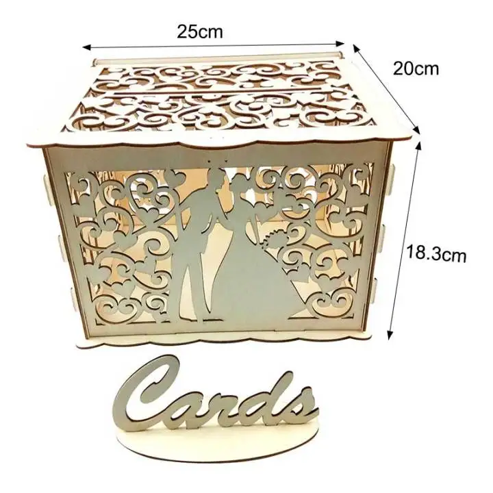 DIY Wedding Card Box Wooden Couple Money Boxes with Lock Hollow Floral Pattern Decor Gift Envelope Birthday Supplies | Дом и сад