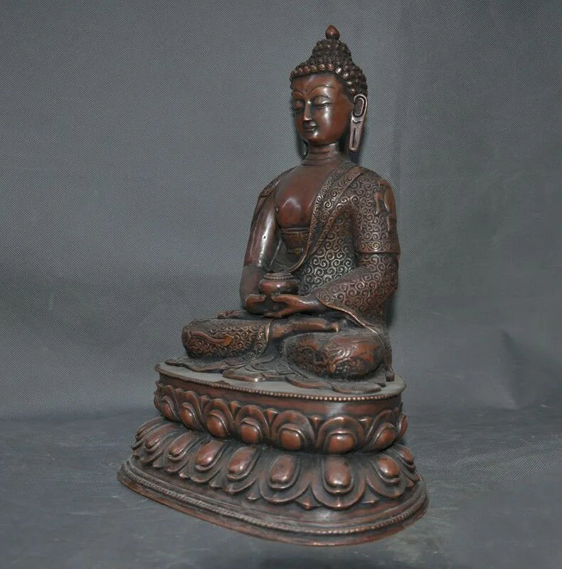 

wedding decoration 14"old Tibetan Buddhism Bronze Seat Lotus Shakyamuni Amitabha Buddha Bowl Statue
