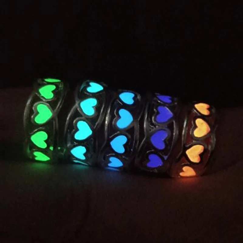 

Heart-shaped Luminous Ring Women Men Couple Rings Opening Adjustable Ring Glowing In The Dark Jewelry Gift Finger Rings