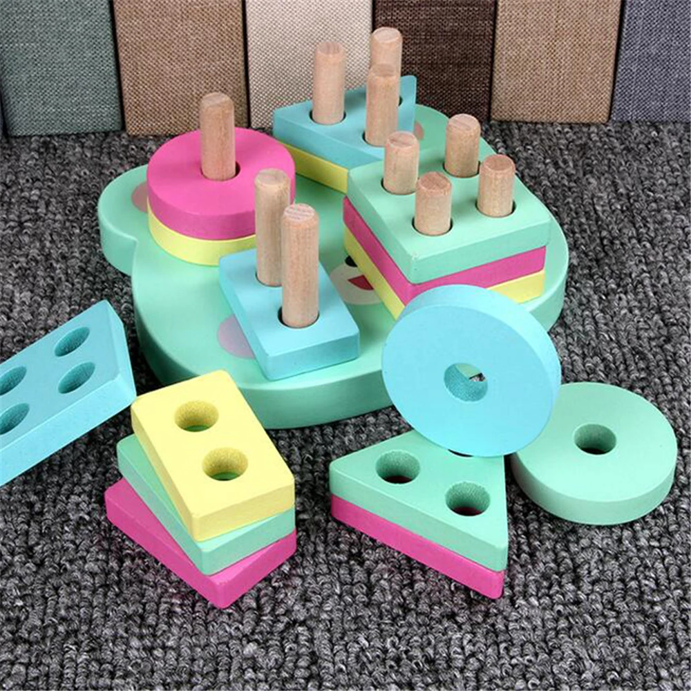 

Educational Toys Mini Size Wooden Montessori Toy Building Blocks Early Learning Color Shape Match Kids Toy for Boys Girls 2Y+