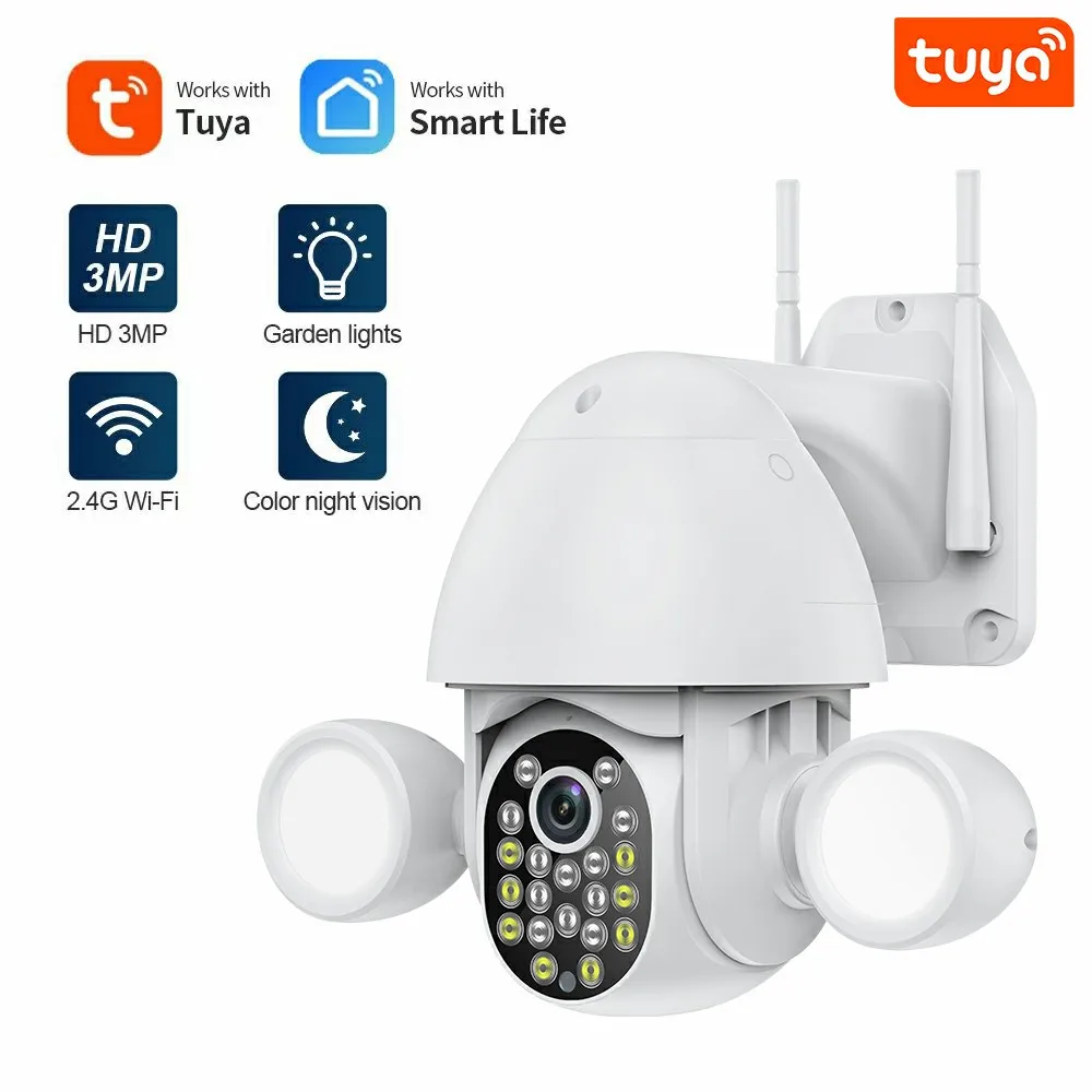 

Smart Lighting Surveillance Camera Wifi Tuya FloodLight Humanoid Trigger PTZ IP AI Auto Tracking Audio 3MP Security CCTV Vedio