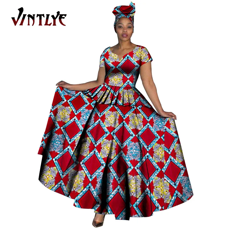 Модная женская одежда африканские платья с принтом Анкары v-образный вырез