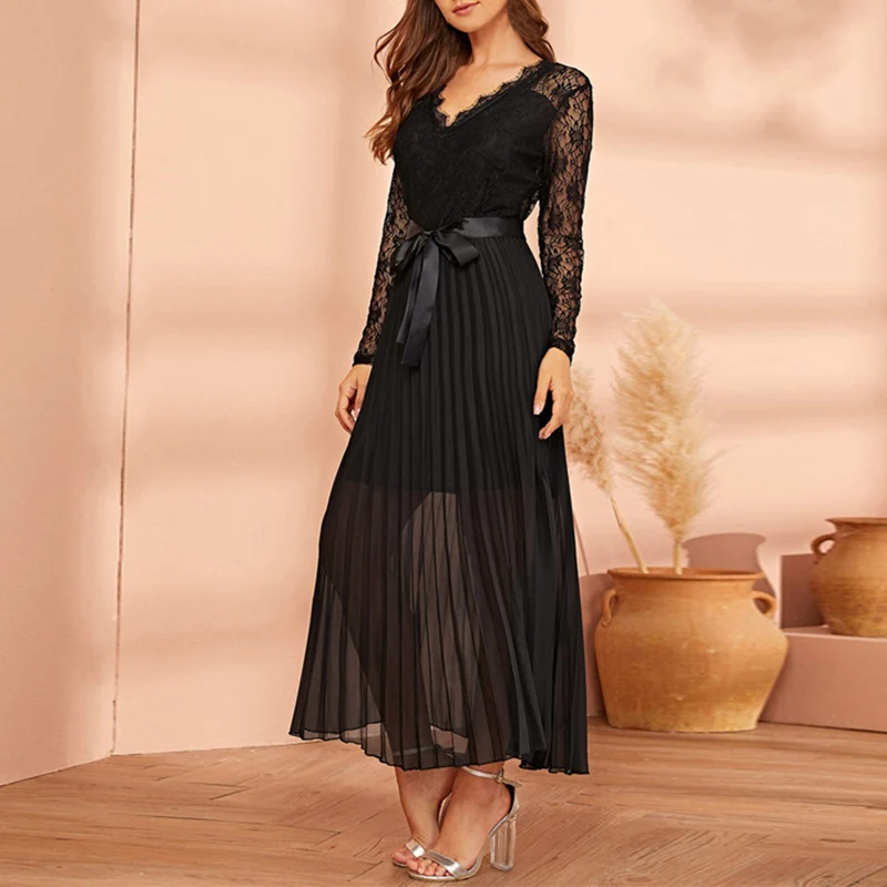 Черное кружевное платье женские модные сексуальные однотонные платья средней