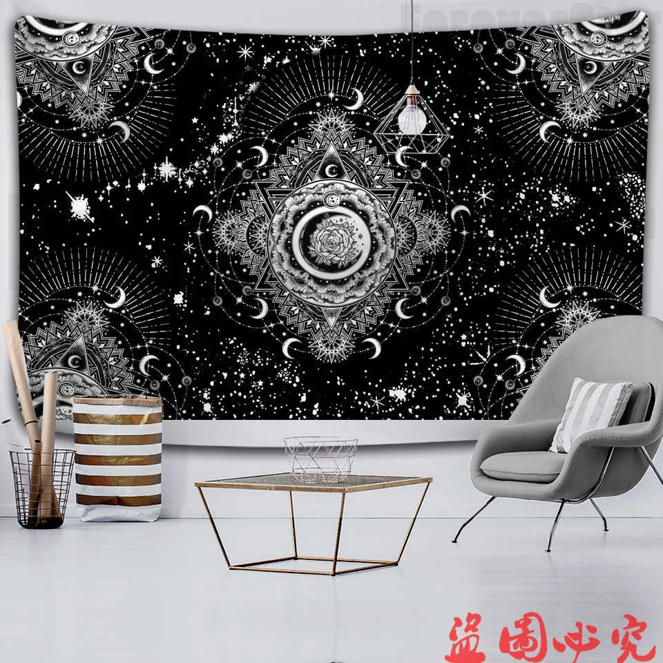 

Grote Wandtapijt Wit Zwart Sun Moon Mandala Tarot Wandtapijten Wall Opknoping Hippie Muur Tapijt Tapijten Dorm Decor
