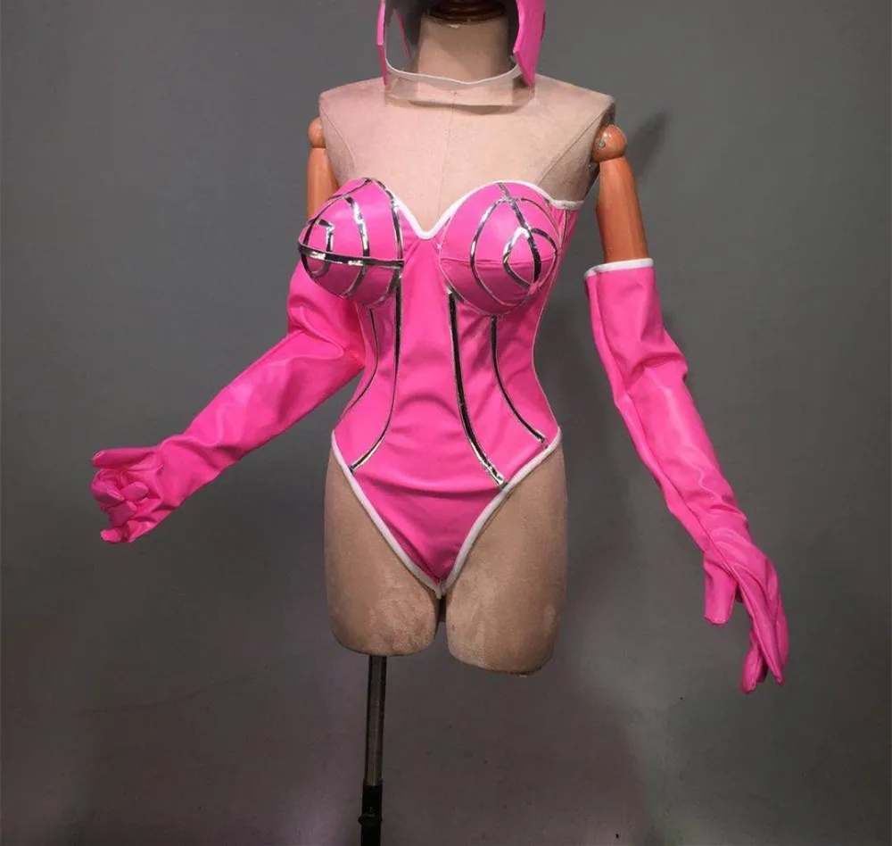 Розовое/Розовое боди перчатки танцевальная одежда ведущая команда женская для DJ