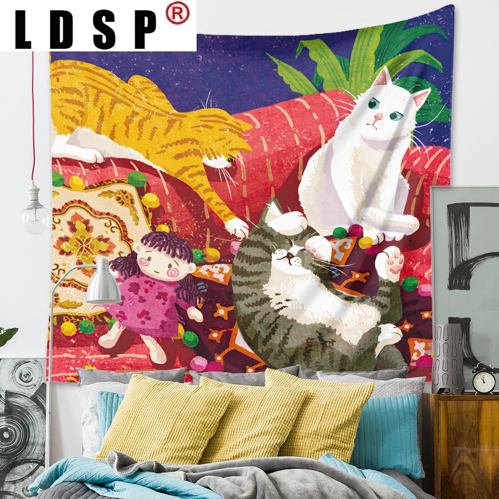 

LDSP Cartoon Cute Cat Animals Tapestry Hanging Covering Rugs Background Cloth Beach Mat Blanket Art Bedroom Living Home Decor
