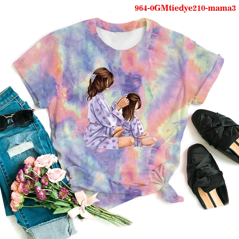 

2021 Women T-Shirt Tie Dye Super Mama Cute Fashion Summer Fall T Shirt Clothes Tshirt Tee Womens Top Female Drop Shipping Shirts