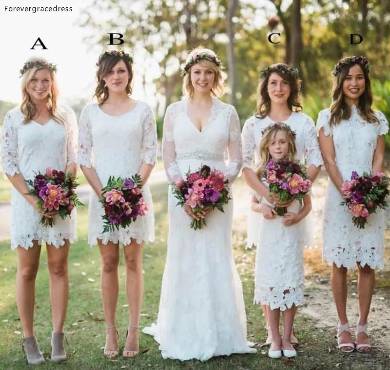 Смешанный загородный стиль Подружка невесты платье Кружева Летний сад Бохо