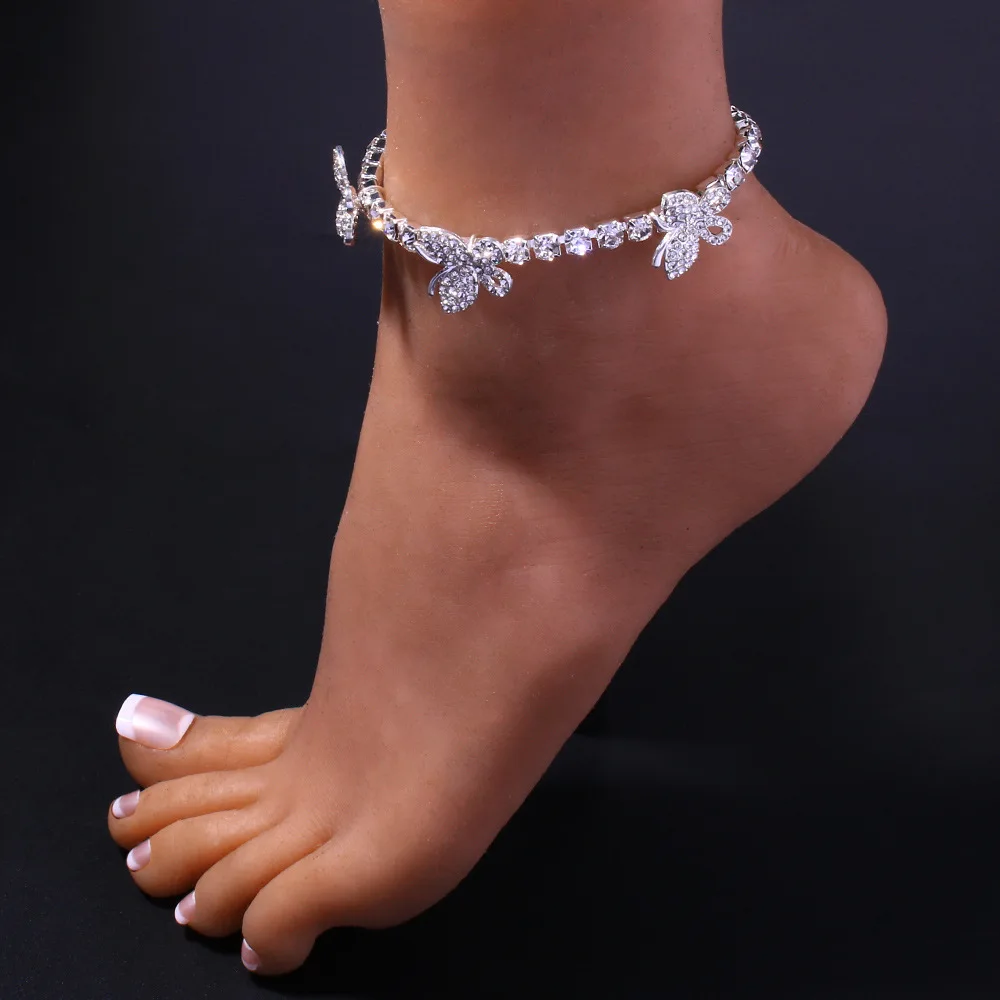 

New style alloy feet jewellery anklet Cuban butterfly anklets for women hip-hop rhinestones Bracelet on the leg