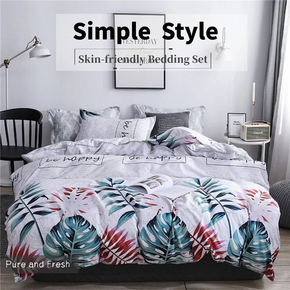 Wishstar серый набор постельного белья с тропическими растениями 4 двуспальных