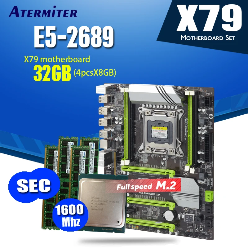 X79 турбо материнская плата LGA2011 ATX combos E5 2689 CPU 4 шт. x 8 ГБ = 32 DDR3 RAM 1600 МГц PC3 12800R PCI E NVME M.2