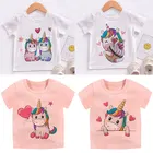 Летняя футболка унисекс с единорогом, детская одежда, топы с коротким рукавом для мальчиков и девочек, Белые и розовые топы, Детская трендовая одежда для подростков, Детская рубашка