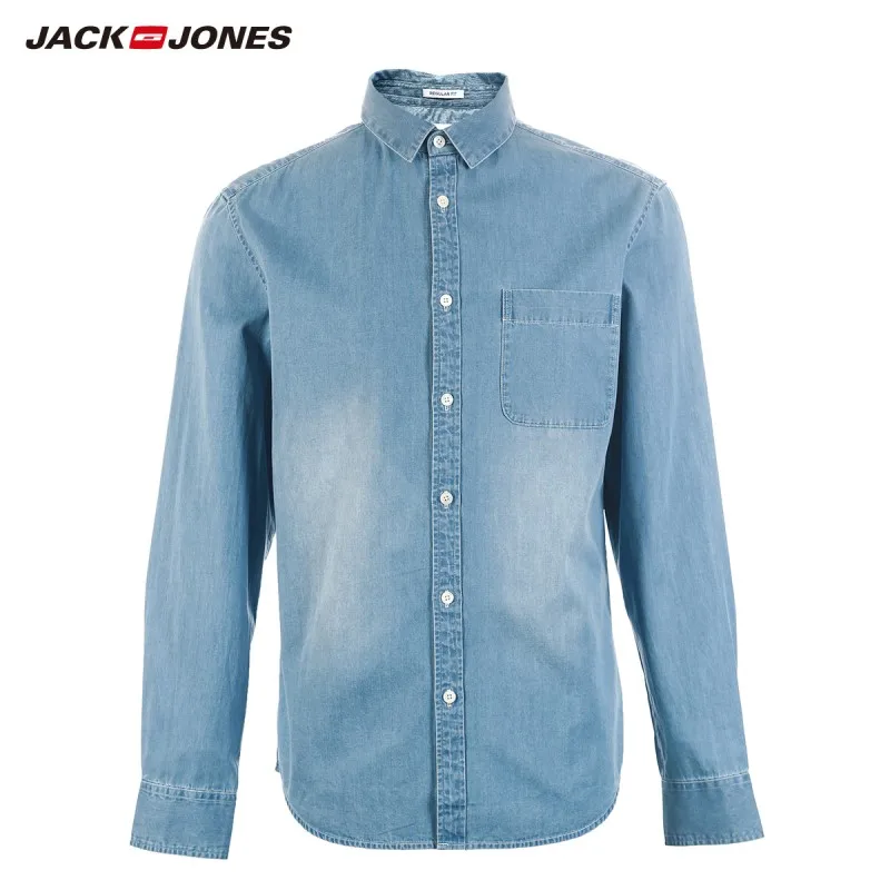 JackJones Мужская Базовая Свободная Повседневная джинсовая рубашка из 100% хлопка