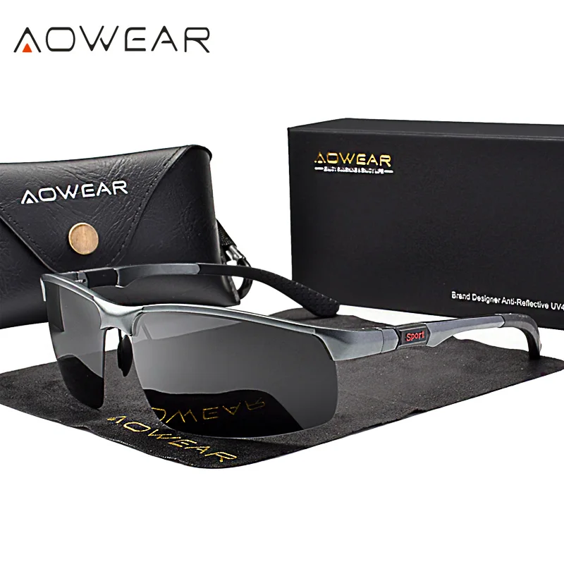 AOWEAR брендовые дизайнерские солнцезащитные очки без оправы, мужские спортивные солнцезащитные очки из алюминиево-магниевого сплава, мужские очки для вождения на открытом воздухе