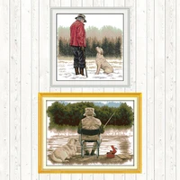 the old man and his dog cross stitch kit wall home decor embroidery handmade needlework dmc floss kit 11ct 14ct cross stitch set