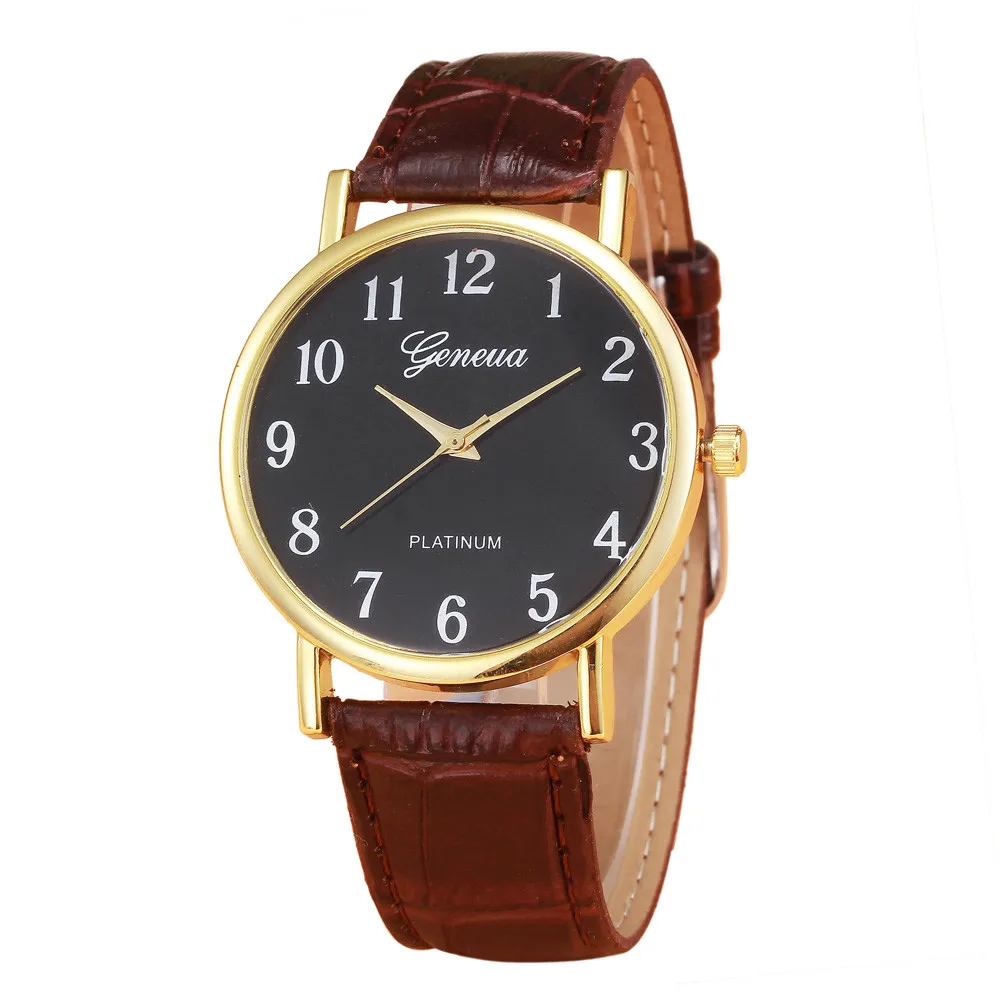 

Ultralight Geneva Watches Retro Design Minimalism Brown Leather Band Black Dial Analog Quartz Wrist Watch for men Clock 2021