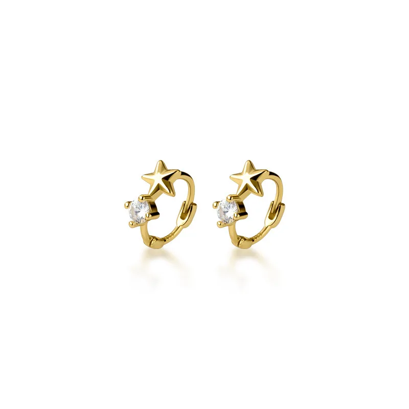 

925 Sterling Silver Hoop Earrings Small Delicate Star Ear Buckle Female Sweet Simple Korean Version Earring for Women Jewelry