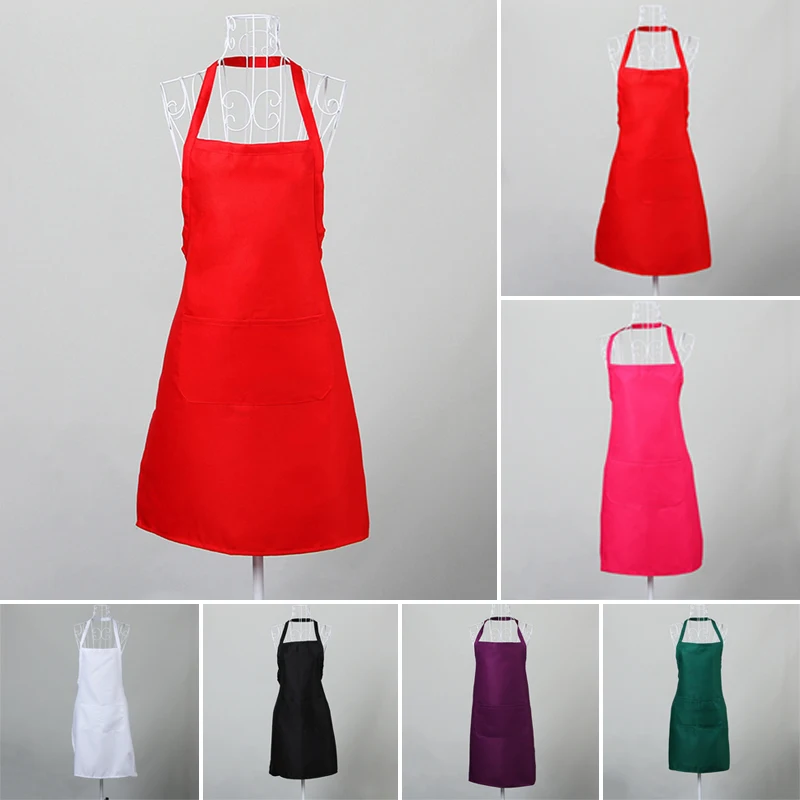 

WOMENS MENS COOKING KITCHEN RESTAUARANT BIB APRON DRESS WITH POCKET COLORFUL #S1