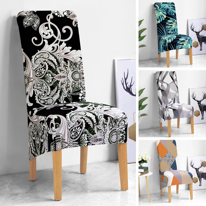 

Chair Covers For Hotel Party Banquet Home Flower Print Long Back Chair Cover Europe Style Seat Covers