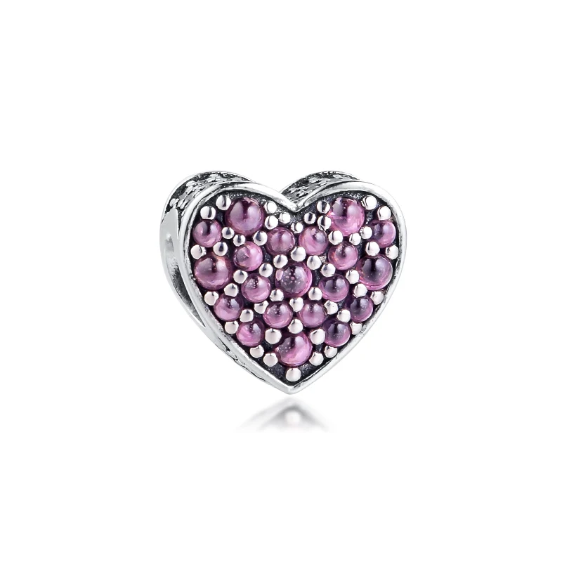 

Fits for CKK Charms Bracelets Pink Dazzling Heart Beads 100% 925 Sterling Silver Jewelry Free Shipping