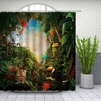 tropical jungle landscape shower curtains bathroom decor wild animal deer parrot toucan leopard home bathtub polyester curtain