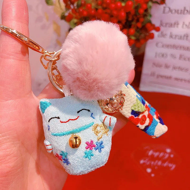2019 Новый карабин Манеки Неко Счастливый Кот Толстый Плутус Помпон Брелок для ключей Женский кожаный брелок с металлическими цепочками для автомобилей и сумок Подвески подарки.