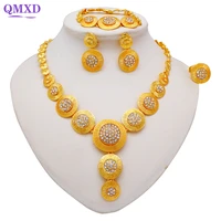 dubai gold color round jewelry sets for women necklace earrings bracelet ring set african indian bridal wedding jewelry set