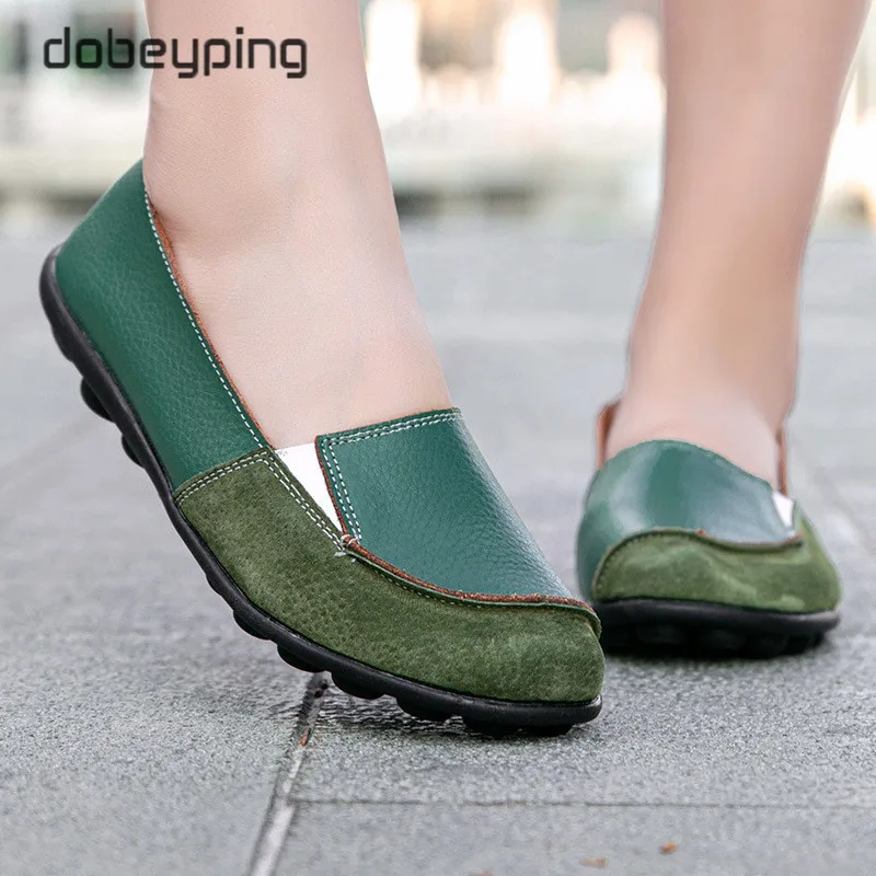 New  Spring Autumn Woman Loafers Casual Moccasin Women Flats Genuine Leather Female Shoes Slip On Women's Shoe Plush Size 35-44