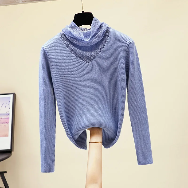 HLBCBG кружевной свитер Женский Зимний пуловер топ толстый v-образный вырез мягкий