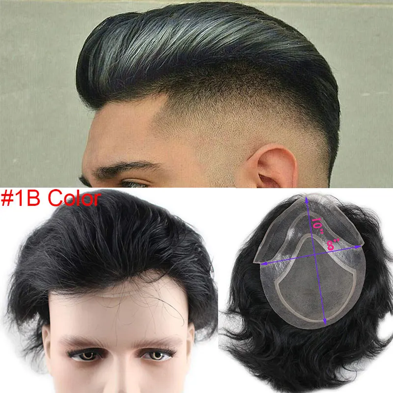 1B # Eseewigs человеческие волосы мужские парики натуральный черный цвет прямые европейские волосы remy швейцарские кружевные передние парики кожа тонкая PU ручная работа - Парик Цвет: 1B #