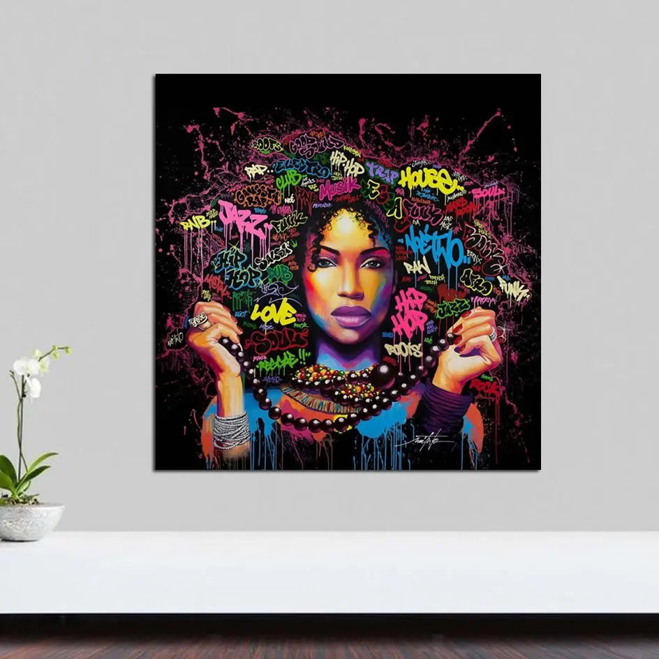 Африканская американская женщина плакат настенное искусство холст печать ткани
