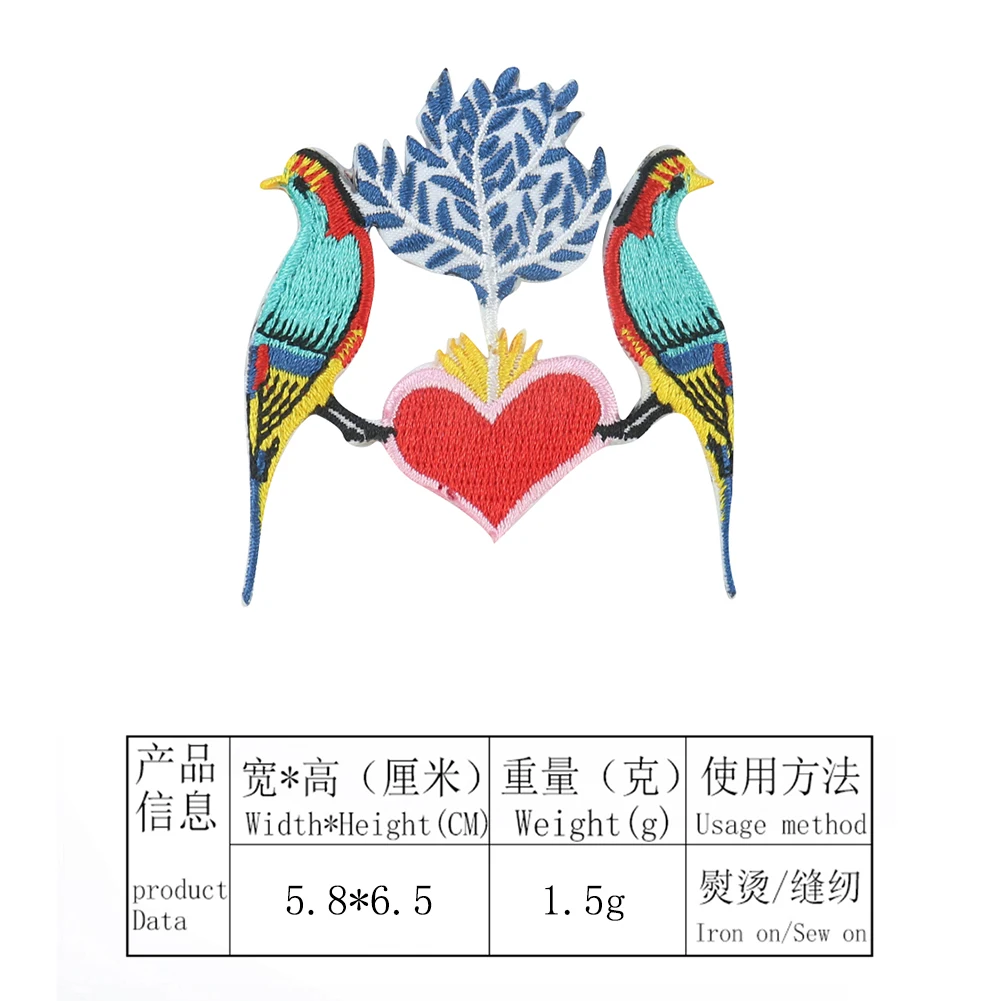 6PCS Devoted Couple Badge Lovebirds Patches Iron on Patches for Clothing Animal Embroidery Applique Sticker Sewing Accessories images - 6