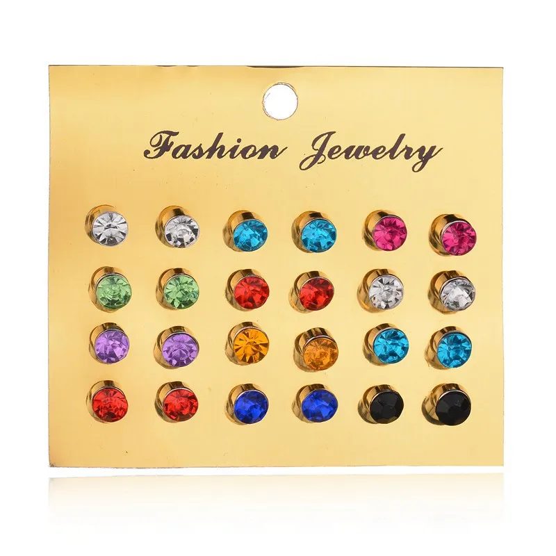 CKW 12 Pairs Colorful Imitation Zirconium Flash Drill Small Earrings For Women Jewelry Accessories Modern Women's | Украшения и