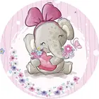 Круглая Панель, Круглый фон, милый розовый слон, детский душ, фон для фотосъемки, цветок, новорожденный, фотобудка, Постер для студии на день рождения