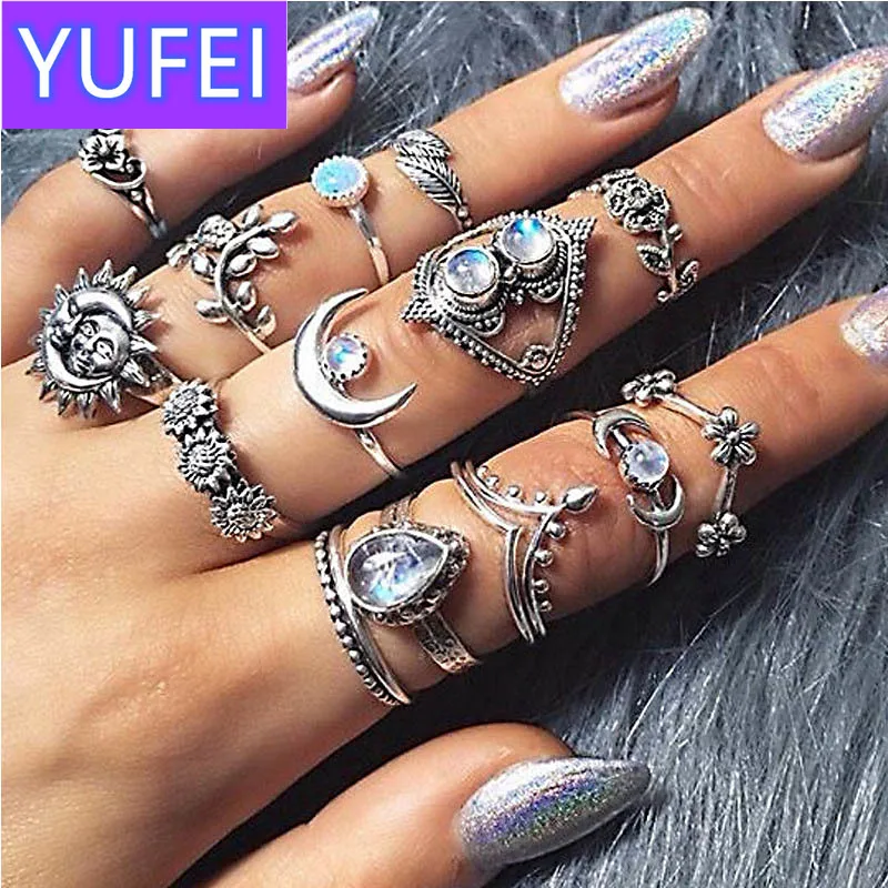 

20 Styles Bohemian Midi Knuckle Ring Set For Women crystal Elephant Crown crescent Geometric Finger Rings Vintage Jewelry