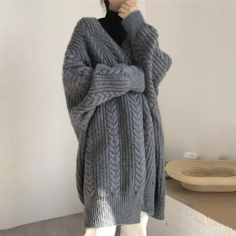

Women Tops Winter Sweater Coat Mujer Vintage Loose Batwing Sleeve Knitted Cardigan Twisted Texture Autumn Coat Female Overcoat