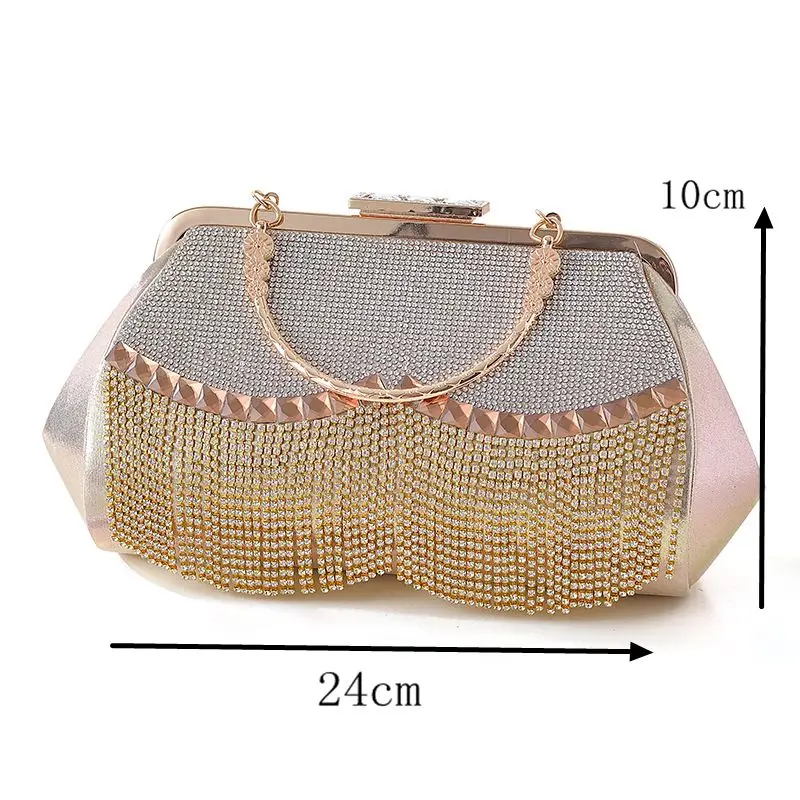 

Classic women 2021 handmade Korean version with tassel rhinestone and pearl lady holding a sparkling banquet and wedding bag