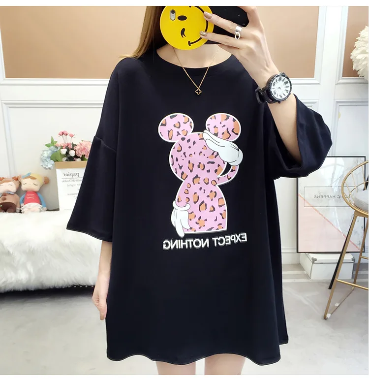 Летняя Осенняя женская футболка с коротким рукавом и принтом Микки Маус | Мать