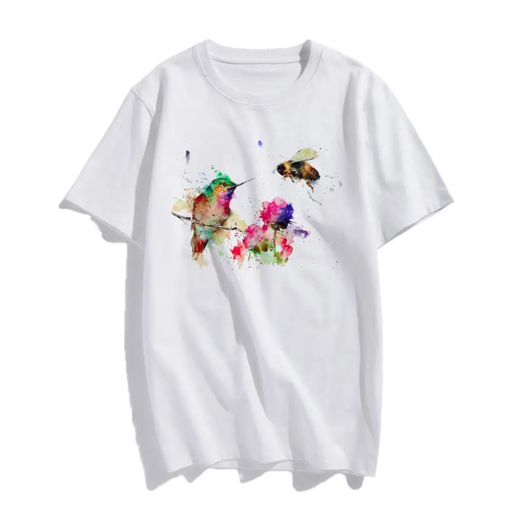 Модная футболка с коротким рукавом топ из 100% хлопка абстрактным принтом птиц