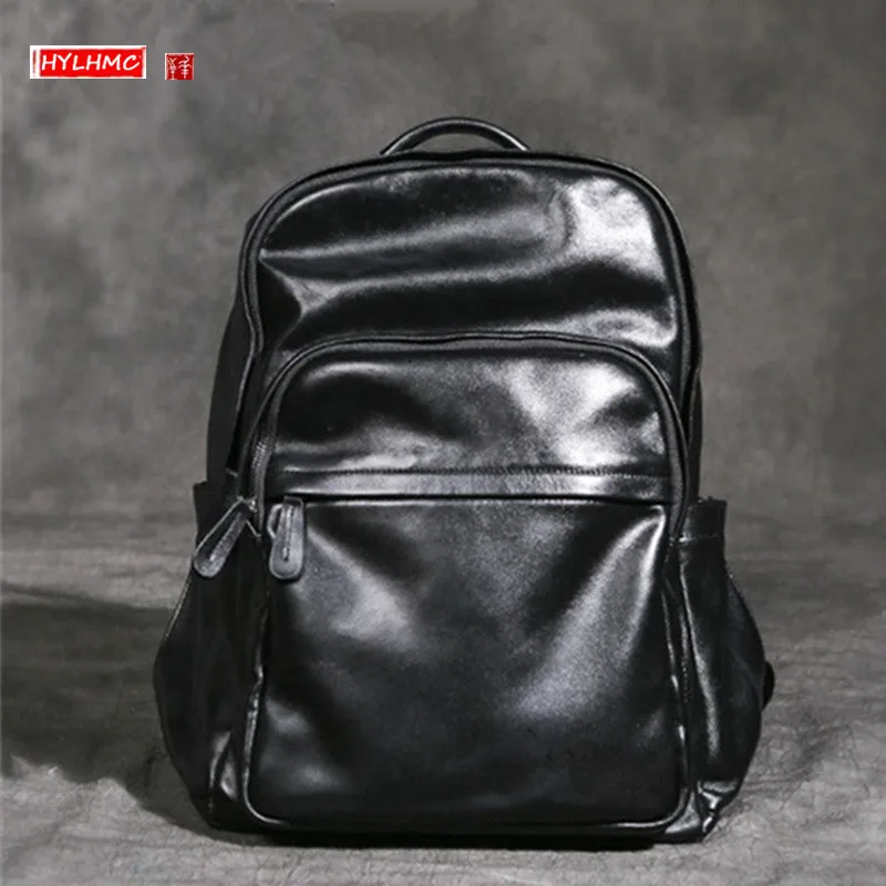 

Leather Backpack Multi-pocket Women's Backpack Simple Casual Bag Computer Bag Large-capacity Cowhide Travel Black Female Big