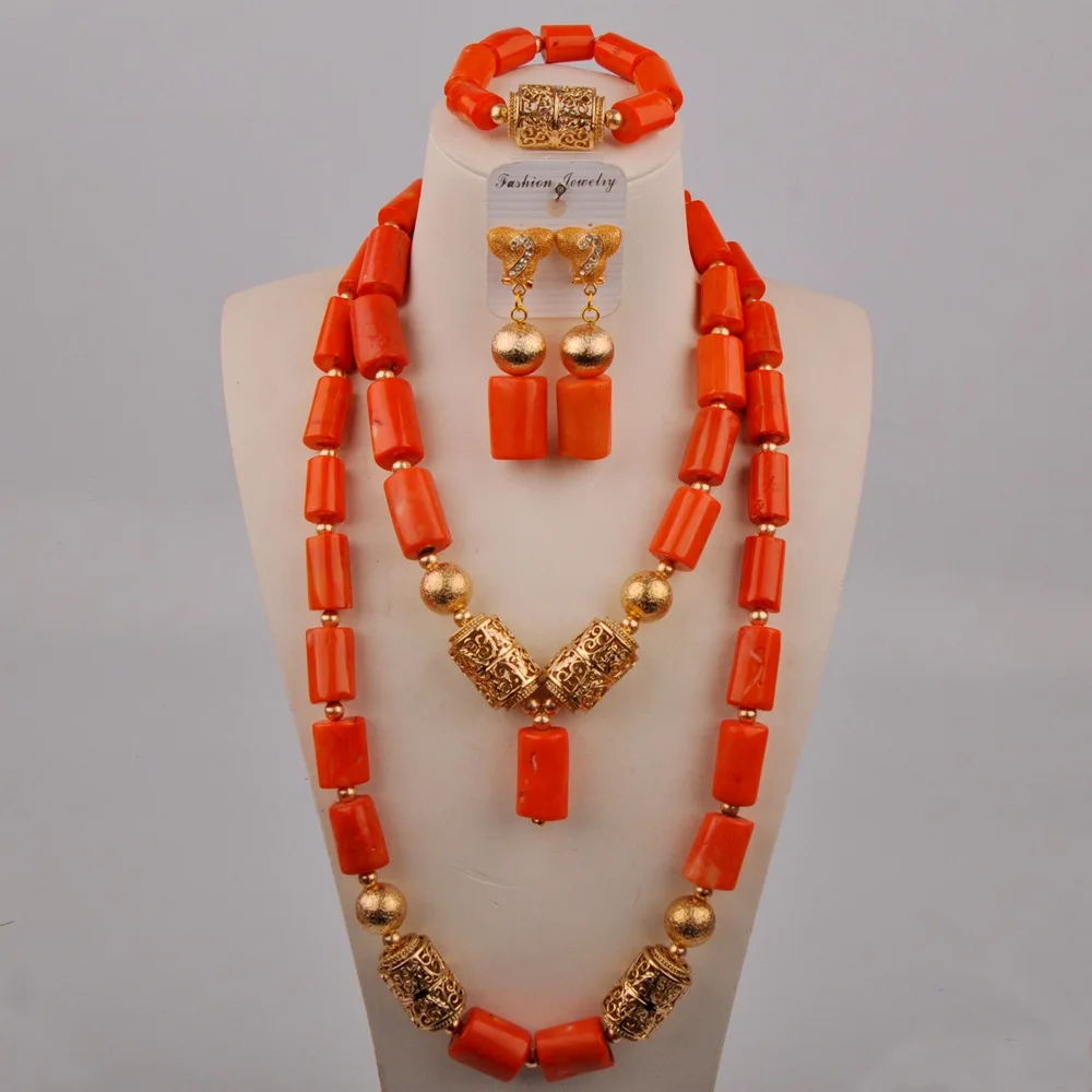 Нигерийские Свадебные африканские бусы коралловый комплект ювелирных изделий